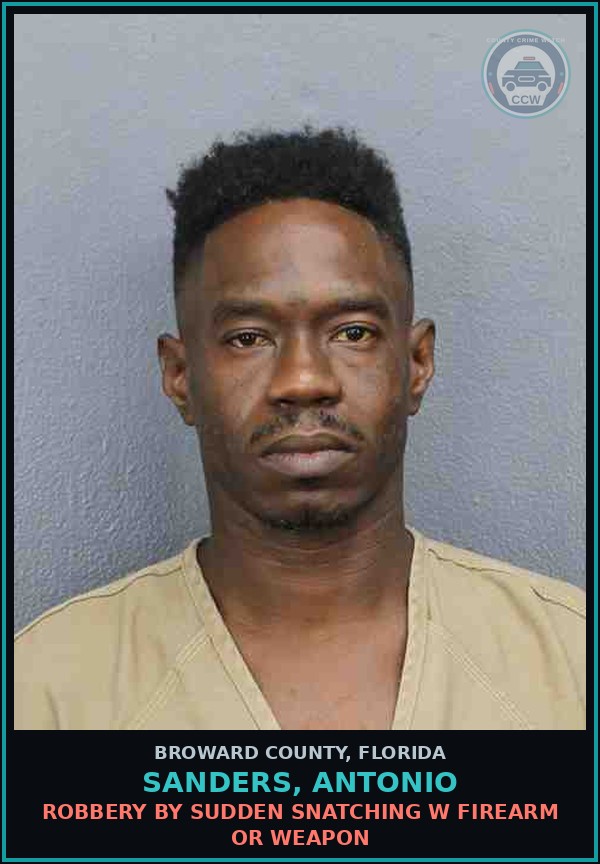 Booking mugshot of SANDERS, ANTONIO in Broward County