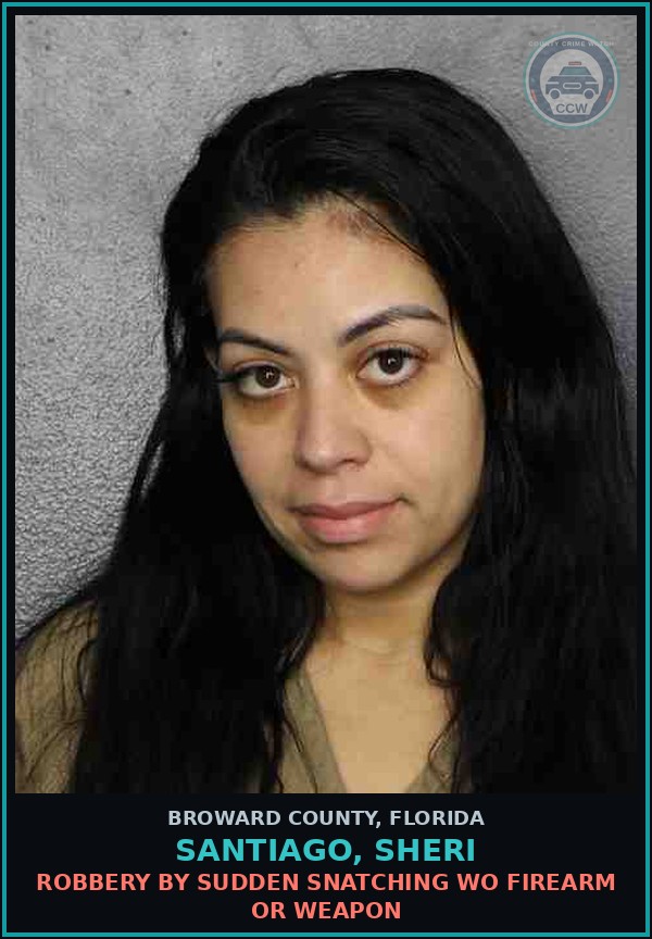 Booking mugshot of SANTIAGO, SHERI in Broward County