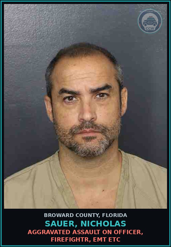 Booking mugshot of SAUER, NICHOLAS in Broward County