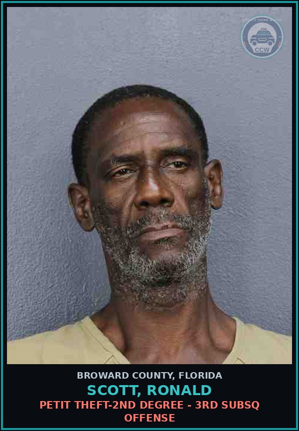Booking mugshot of SCOTT, RONALD in Broward County