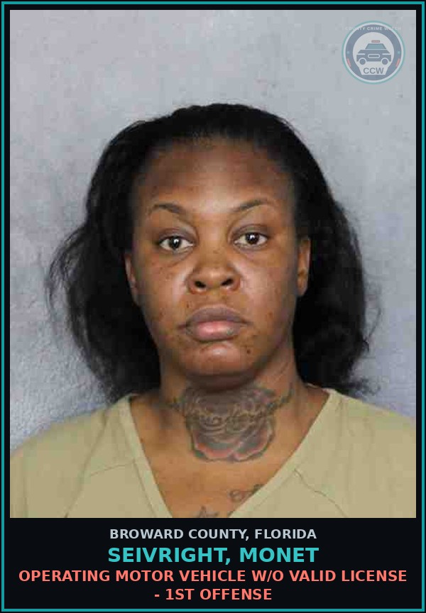 Booking mugshot of SEIVRIGHT, MONET in Broward County