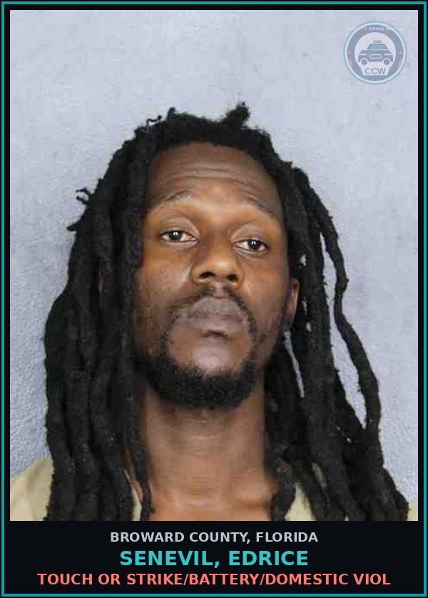 Booking mugshot of SENEVIL, EDRICE in Broward County