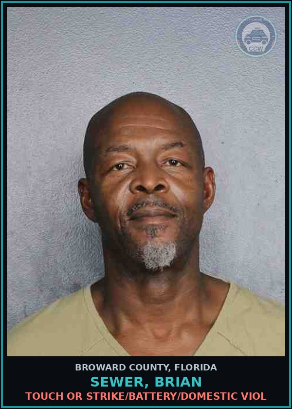 Booking mugshot of SEWER, BRIAN in Broward County