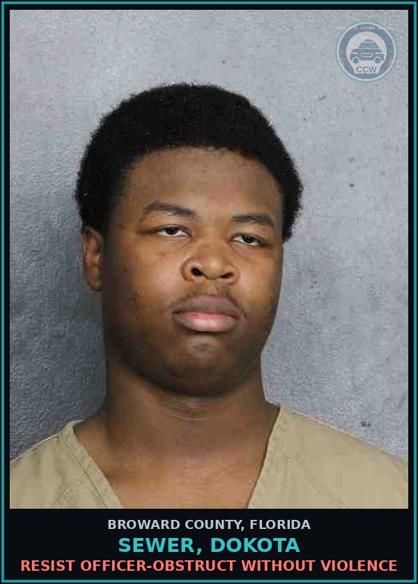 Booking mugshot of SEWER, DOKOTA in Broward County