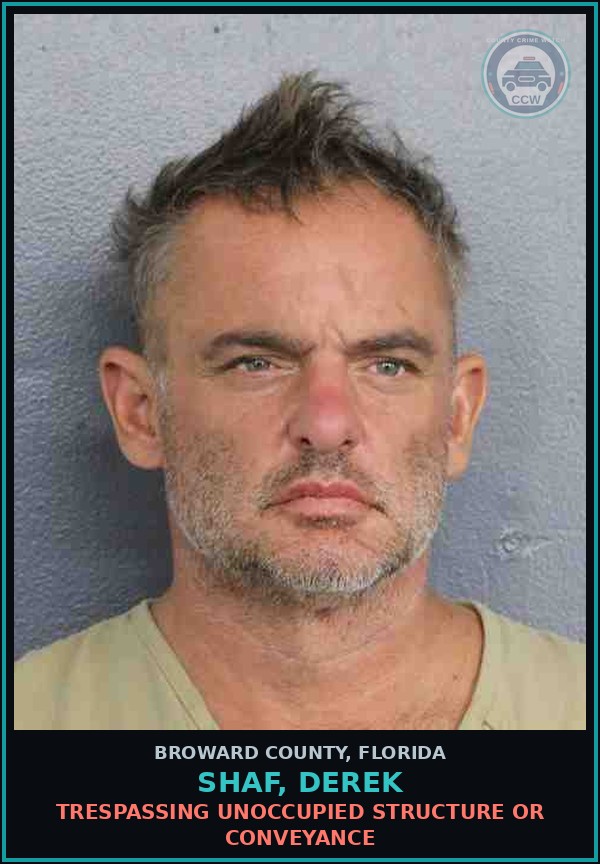 Booking mugshot of SHAF, DEREK in Broward County