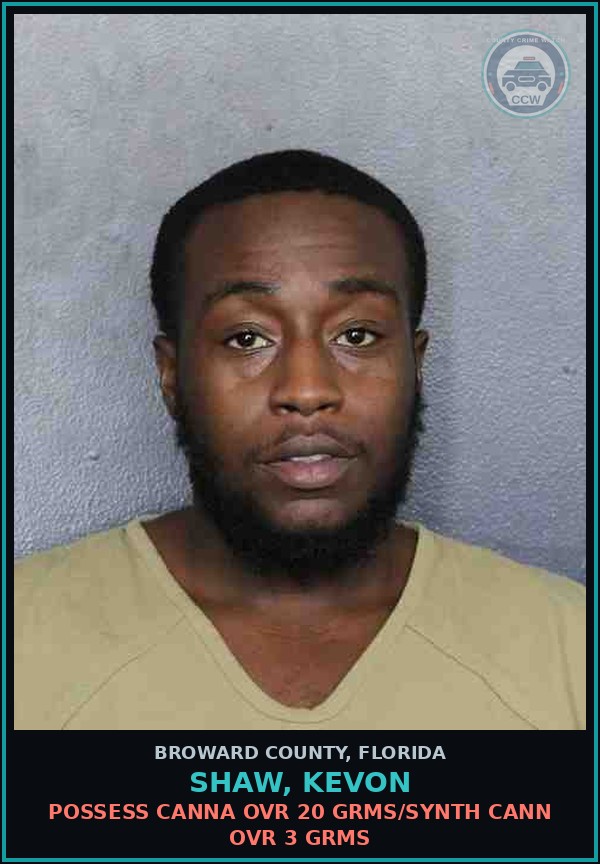 Booking mugshot of SHAW, KEVON in Broward County