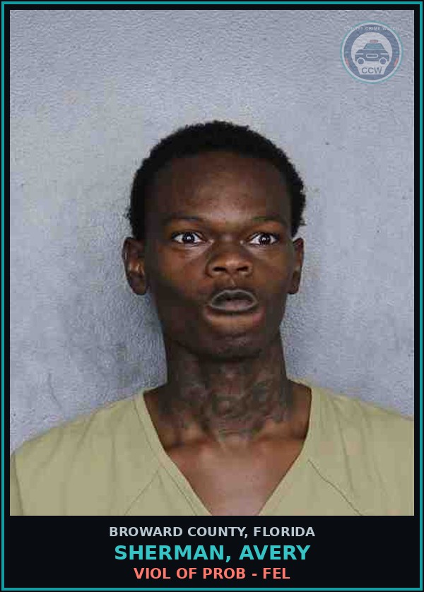Booking mugshot of SHERMAN, AVERY in Broward County