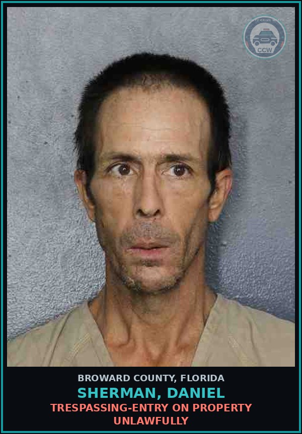 Booking mugshot of SHERMAN, DANIEL in Broward County