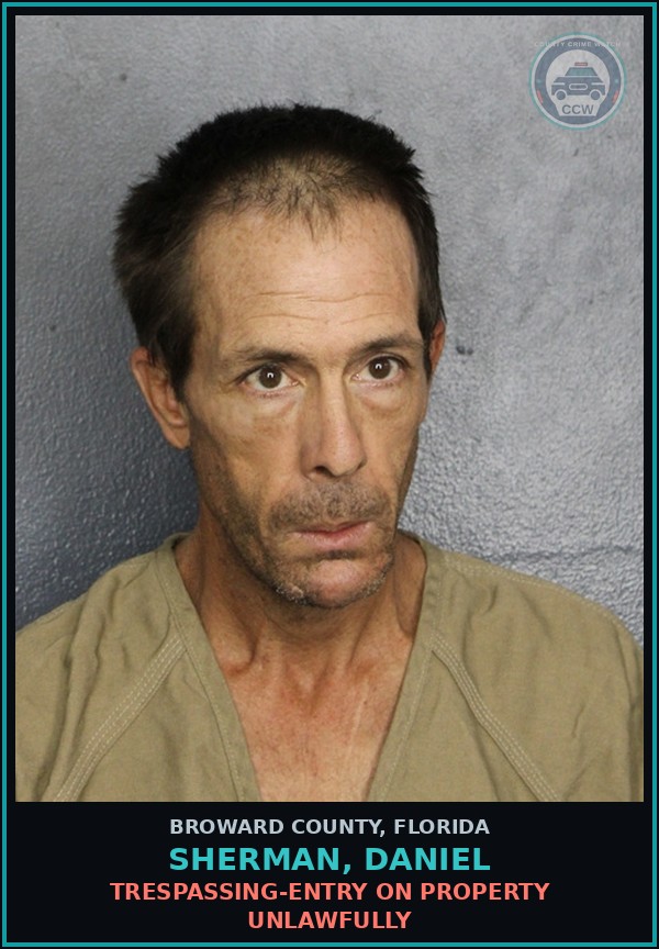 Booking mugshot of SHERMAN, DANIEL in Broward County