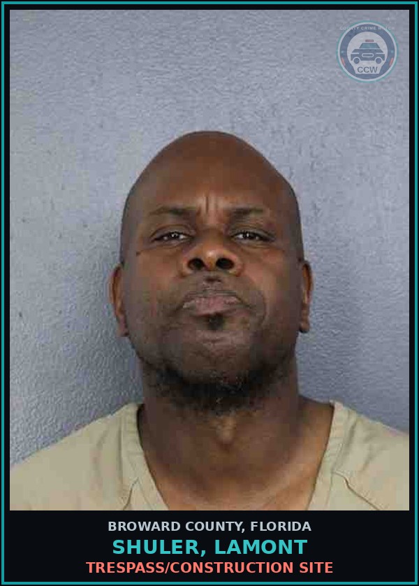 Booking mugshot of SHULER, LAMONT in Broward County