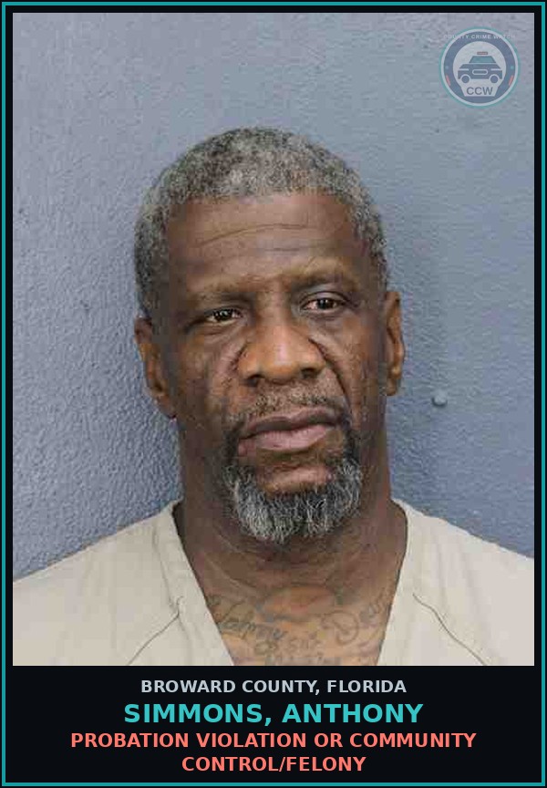 Booking mugshot of SIMMONS, ANTHONY in Broward County