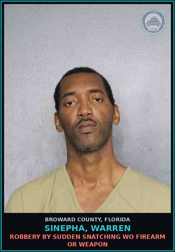 Booking mugshot of SINEPHA, WARREN in Broward County
