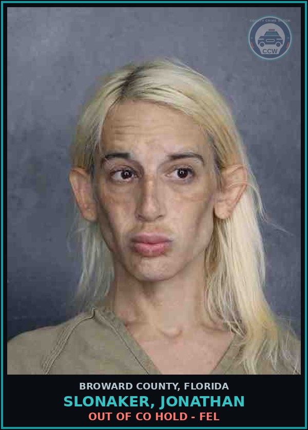 Booking mugshot of SLONAKER, JONATHAN in Broward County