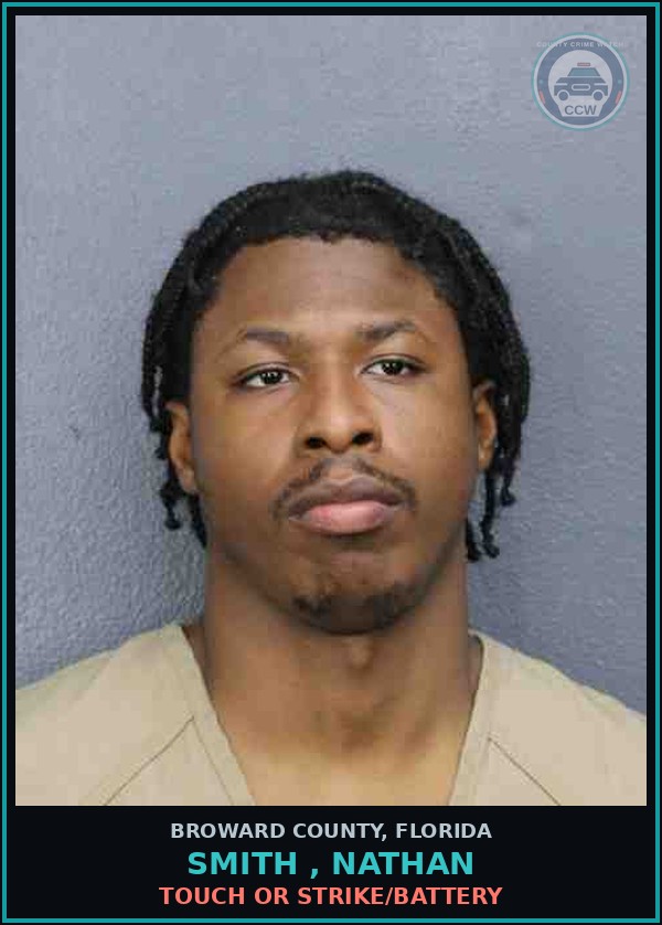 Booking mugshot of SMITH , NATHAN in Broward County
