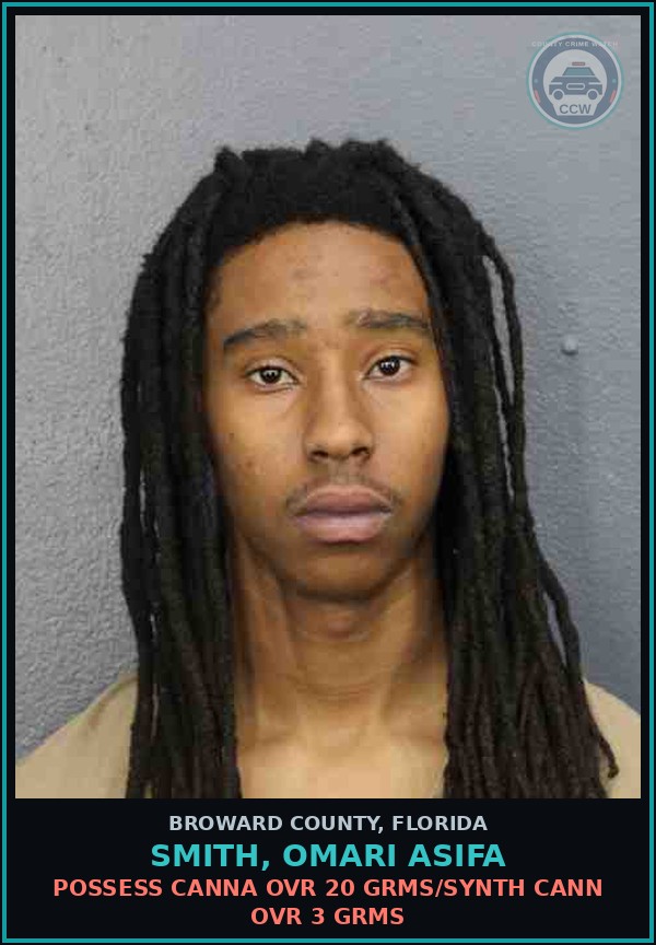 Booking mugshot of SMITH, OMARI ASIFA in Broward County