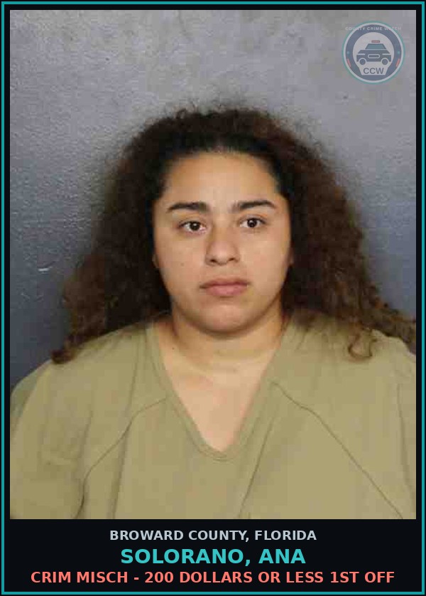 Booking mugshot of SOLORANO, ANA in Broward County