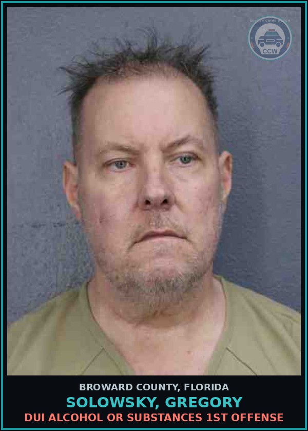 Booking mugshot of SOLOWSKY, GREGORY in Broward County