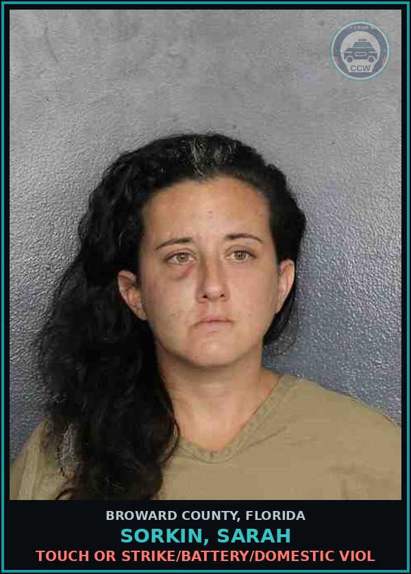 Booking mugshot of SORKIN, SARAH in Broward County