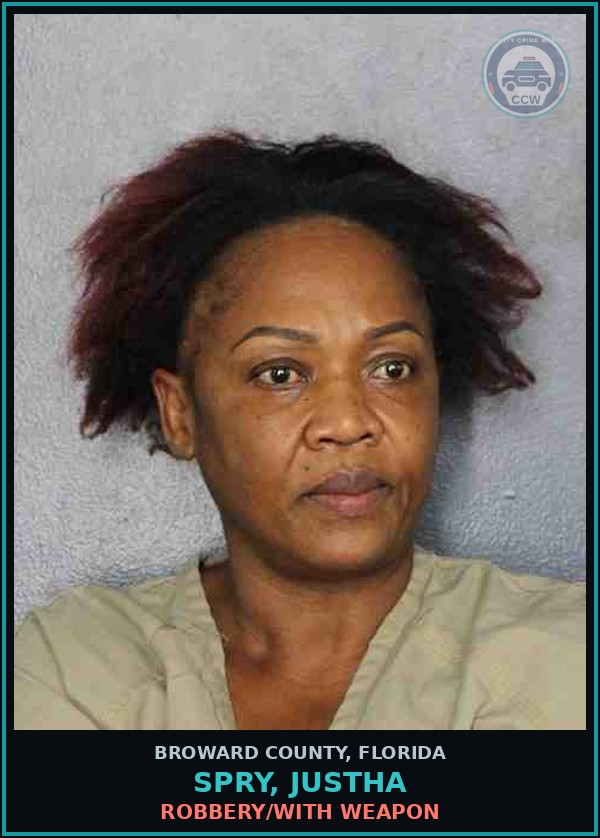 Booking mugshot of SPRY, JUSTHA in Broward County