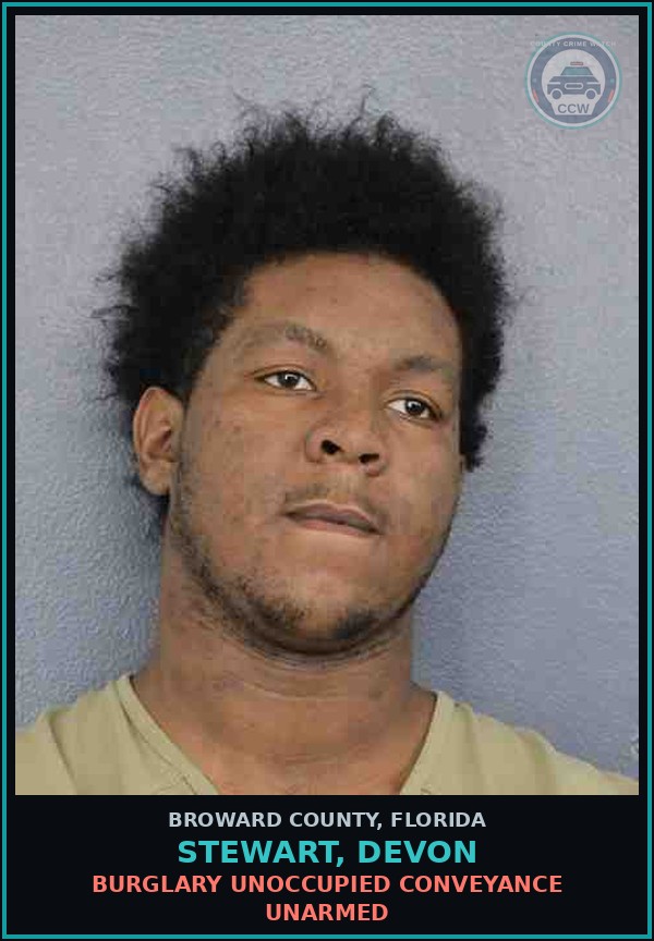 Booking mugshot of STEWART, DEVON in Broward County