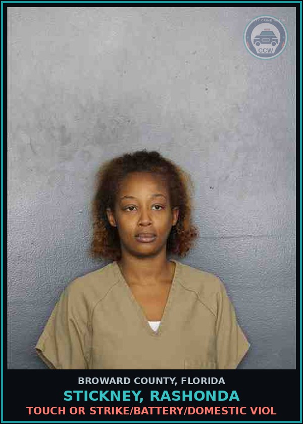 Booking mugshot of STICKNEY, RASHONDA in Broward County