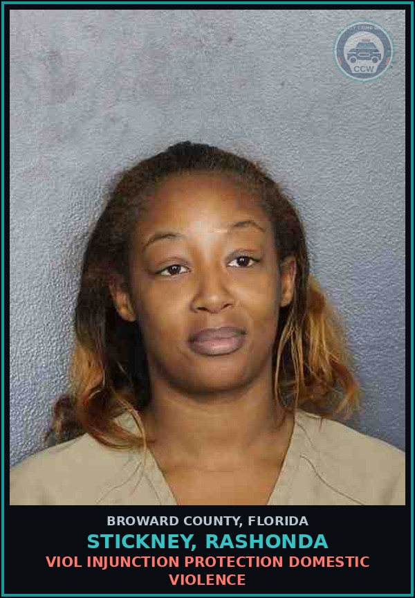 Booking mugshot of STICKNEY, RASHONDA in Broward County