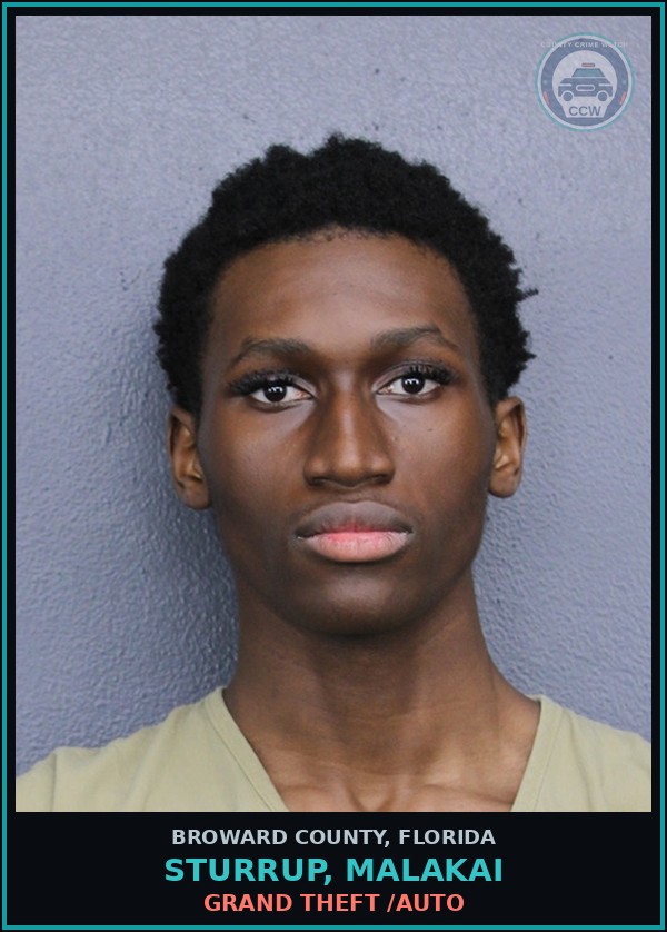 Booking mugshot of STURRUP, MALAKAI in Broward County