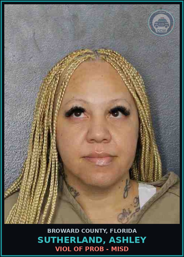 Booking mugshot of SUTHERLAND, ASHLEY in Broward County