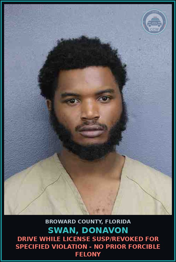 Booking mugshot of SWAN, DONAVON in Broward County