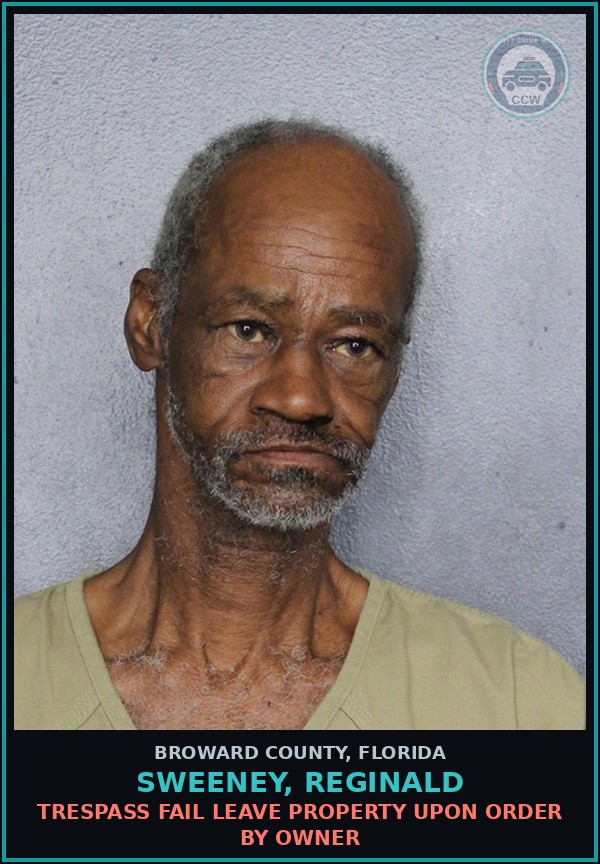 Booking mugshot of SWEENEY, REGINALD in Broward County