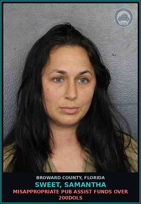 Booking mugshot of SWEET, SAMANTHA in Broward County