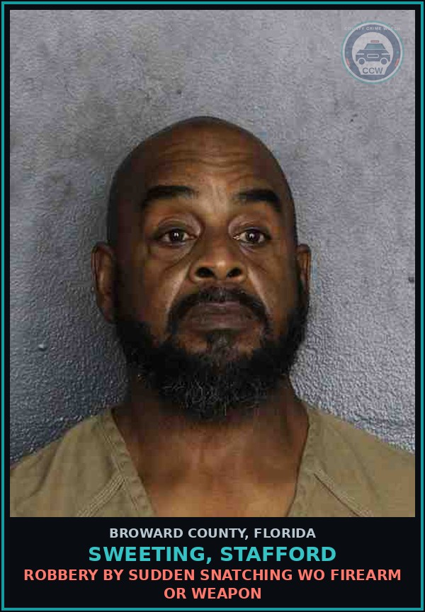 Booking mugshot of SWEETING, STAFFORD in Broward County