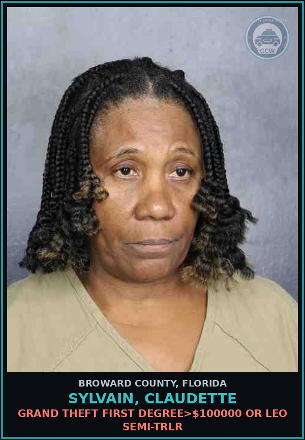 Booking mugshot of SYLVAIN, CLAUDETTE in Broward County