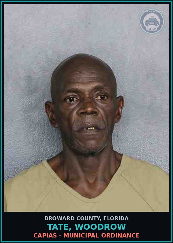 Booking mugshot of TATE, WOODROW in Broward County