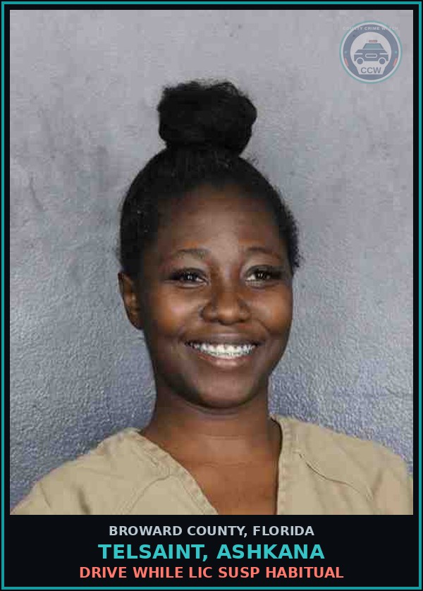 Booking mugshot of TELSAINT, ASHKANA in Broward County