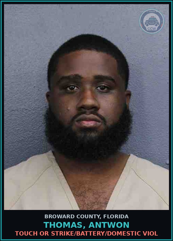 Booking mugshot of THOMAS, ANTWON in Broward County