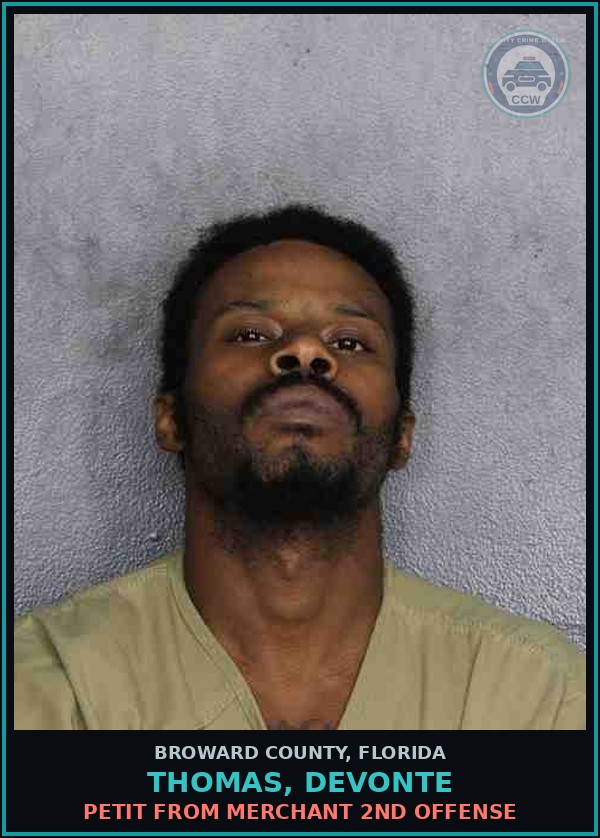 Booking mugshot of THOMAS, DEVONTE in Broward County