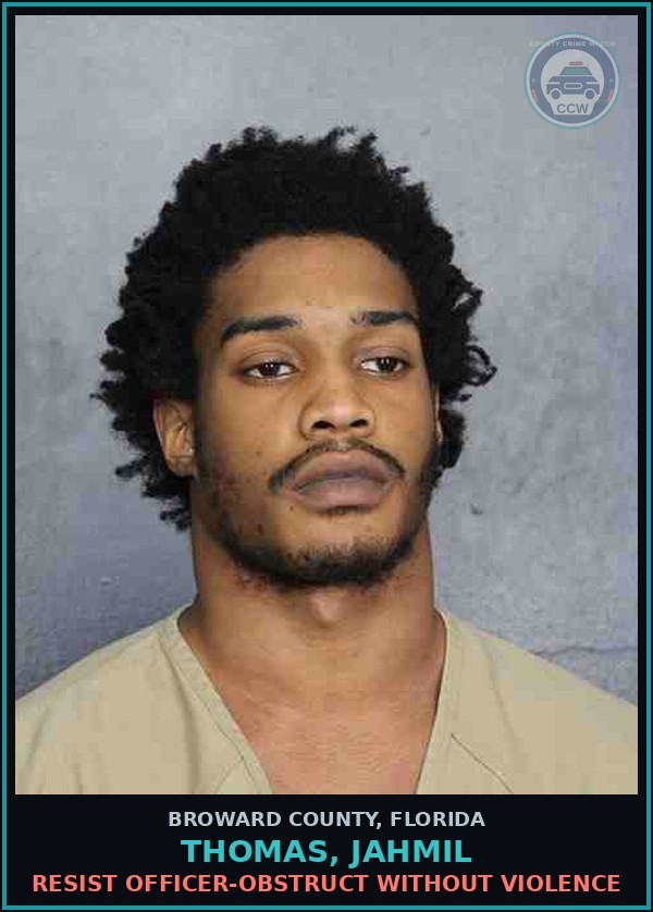 Booking mugshot of THOMAS, JAHMIL in Broward County