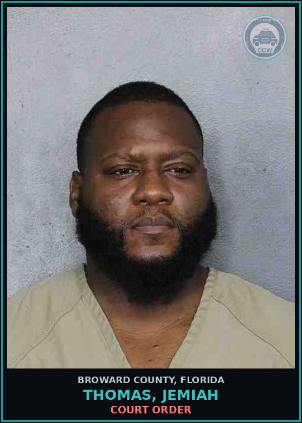 Booking mugshot of THOMAS, JEMIAH in Broward County