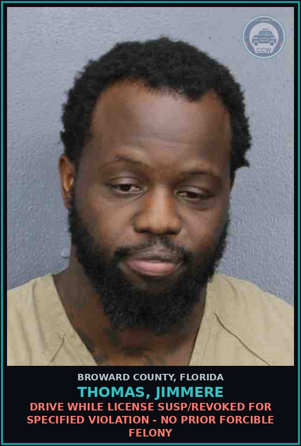 Booking mugshot of THOMAS, JIMMERE in Broward County