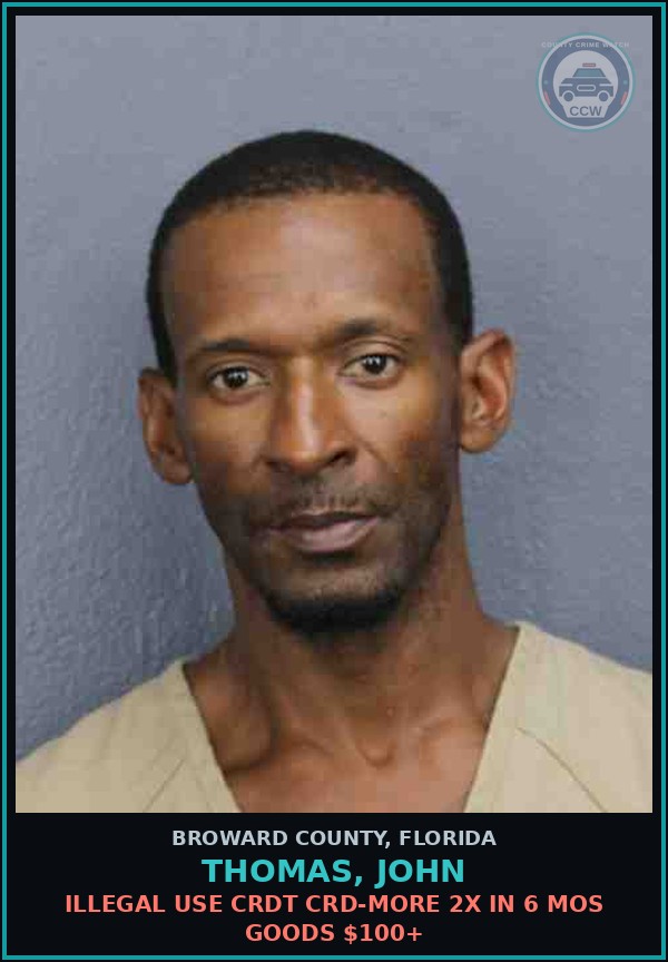 Booking mugshot of THOMAS, JOHN in Broward County