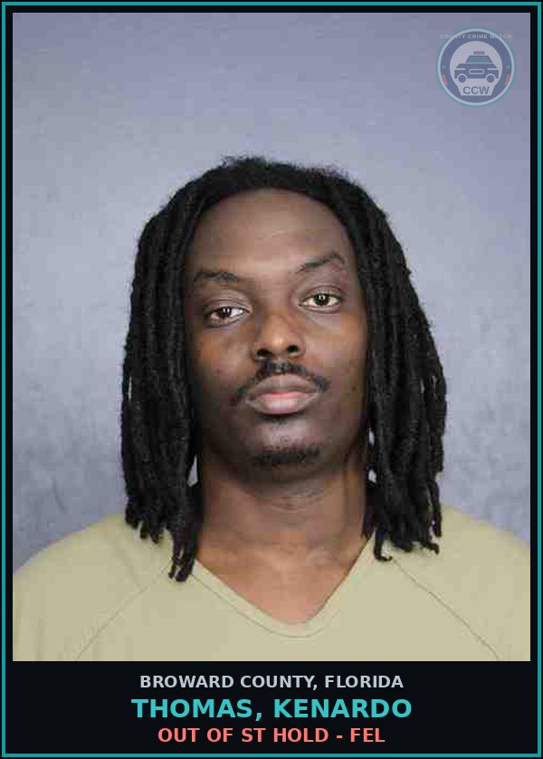 Booking mugshot of THOMAS, KENARDO in Broward County