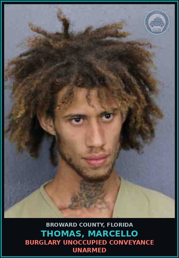 Booking mugshot of THOMAS, MARCELLO in Broward County