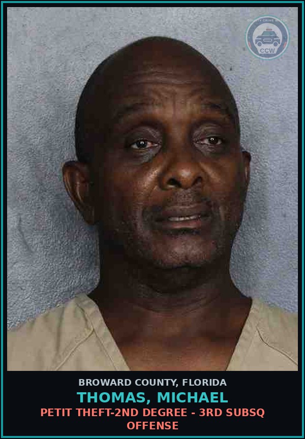 Booking mugshot of THOMAS, MICHAEL in Broward County