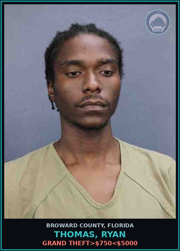 Booking mugshot of THOMAS, RYAN in Broward County