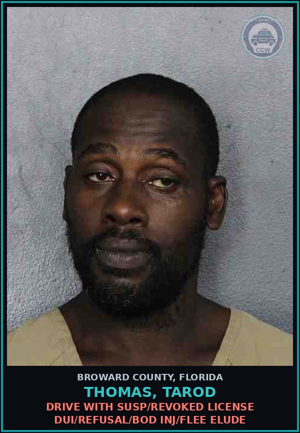 Booking mugshot of THOMAS, TAROD in Broward County