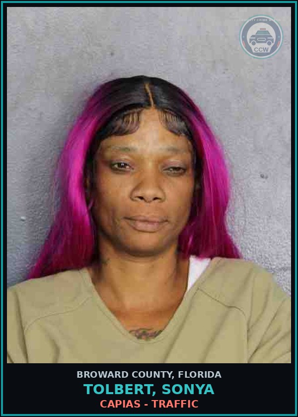 Booking mugshot of TOLBERT, SONYA in Broward County
