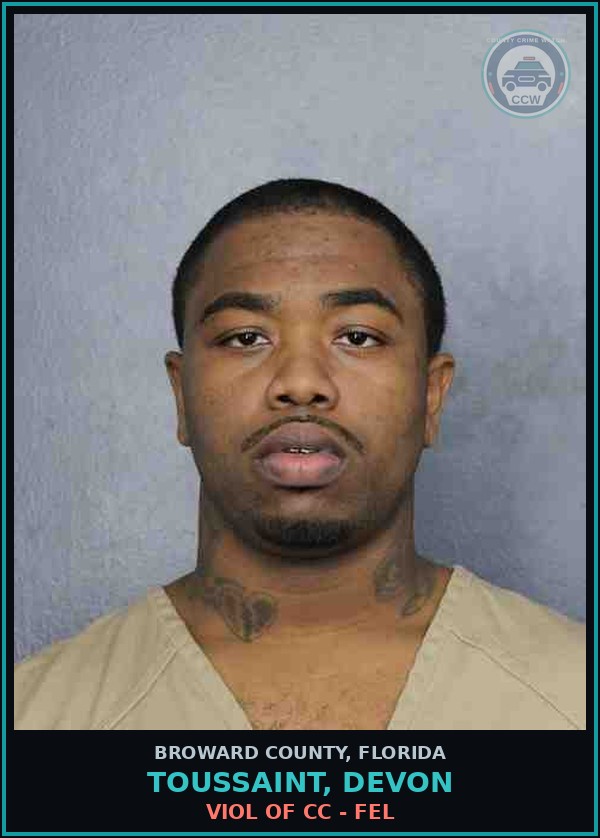 Booking mugshot of TOUSSAINT, DEVON in Broward County