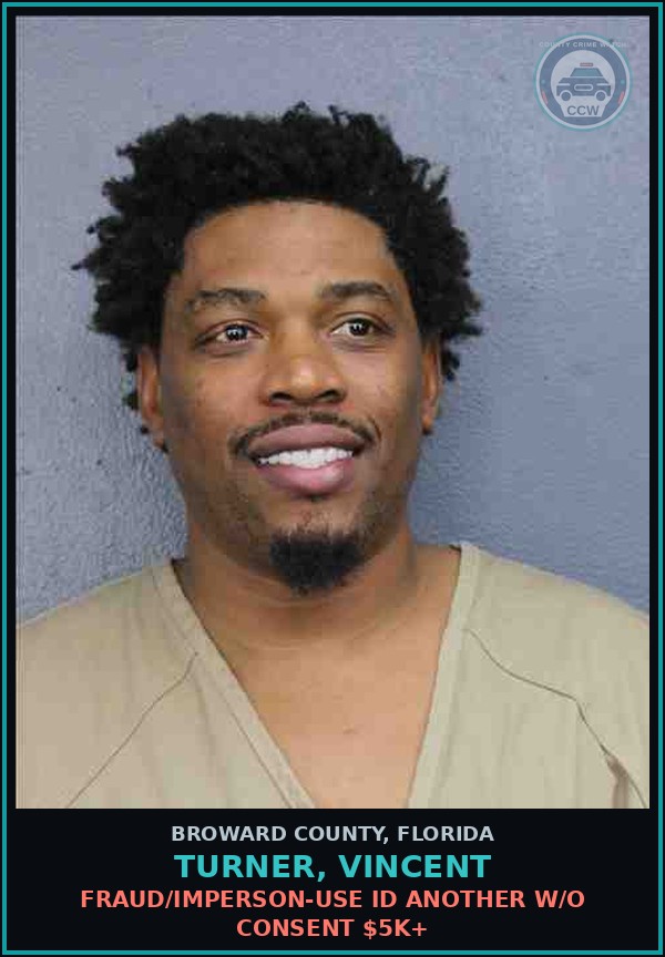 Booking mugshot of TURNER, VINCENT in Broward County
