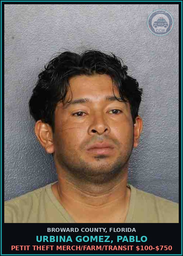 Booking mugshot of URBINA GOMEZ, PABLO in Broward County